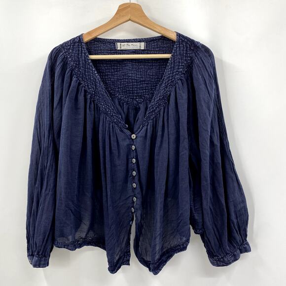 Free People S navy cotton lightweight boho Blose - Picture 3 of 7